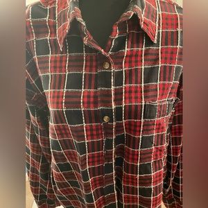 Stylish Long Sleeve Plaid Shirt With Silver Stitching -Size 1x